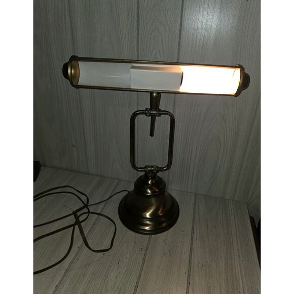 Vtg Brass Banker's Desk Lamp Adjustable Arm Piano Lamp Mid Century Modern - Picture 1 of 12